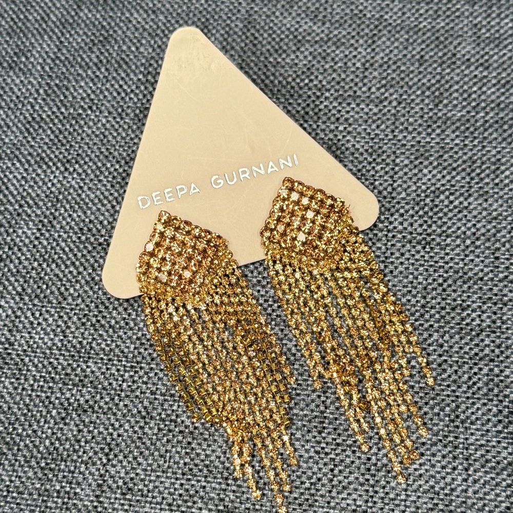 Deepa Gurnani Gold Niomi Crystal Fringe Drop Earrings NWT